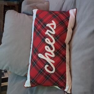 Festive Red Plaid 'Cheers' Pillow